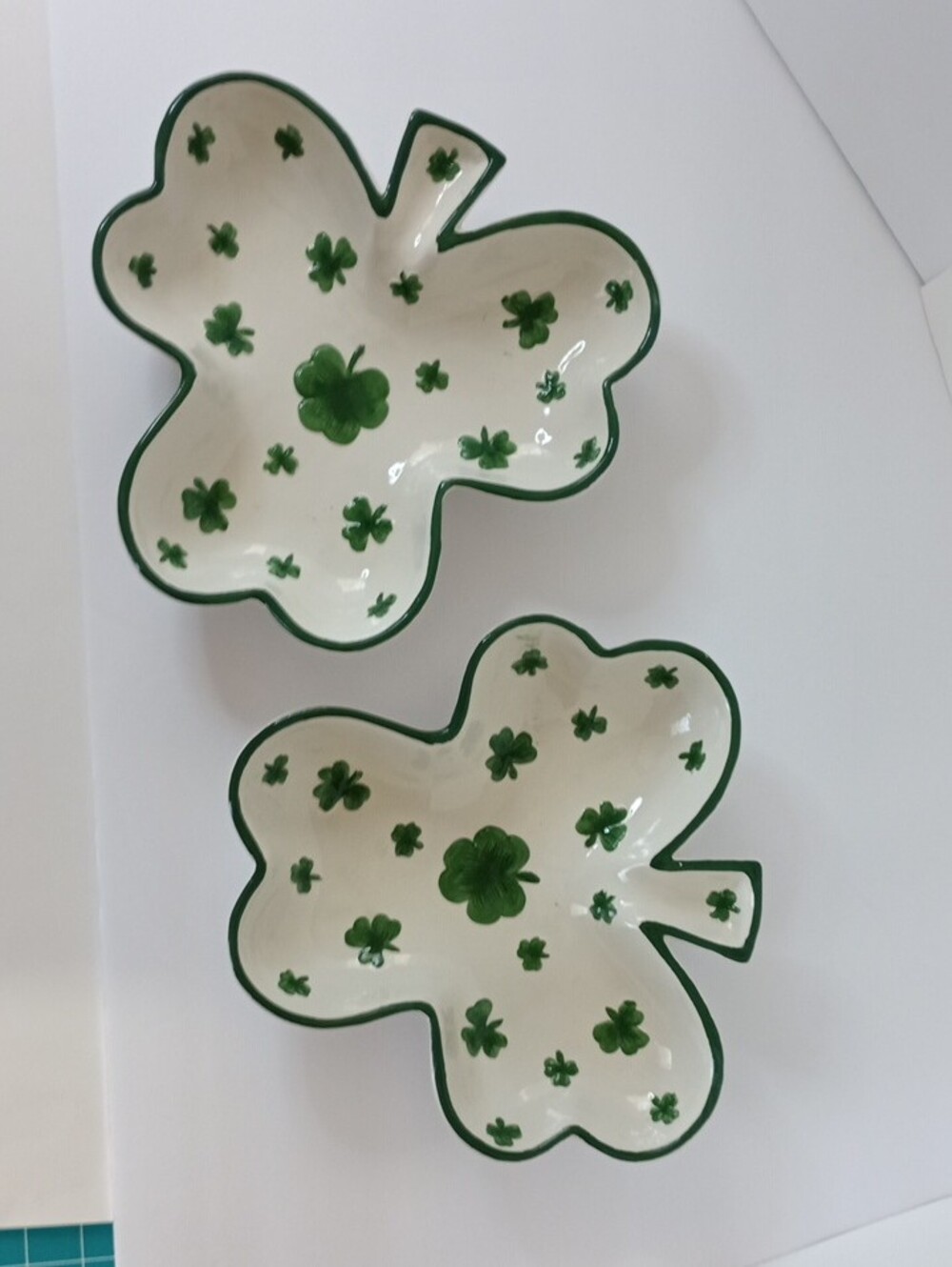 Shamrock Serving Trinket Bowls Ceramic 9.5"x10"x2" St Patrick's Day Lot of 2